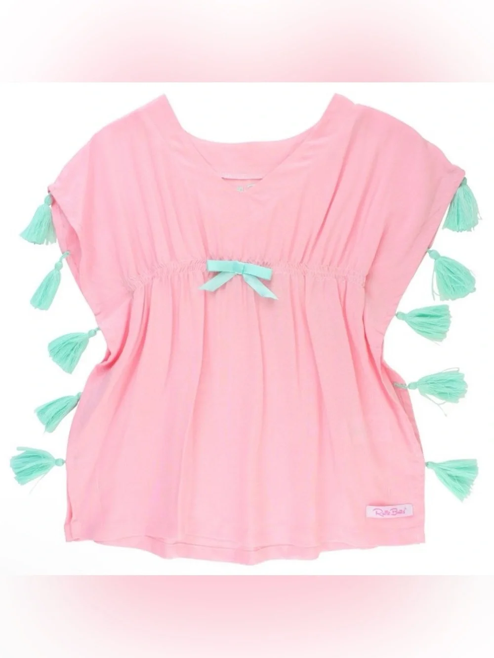 RuffleButts Aqua Tassel & Pink Kaftan Cover-Up Youth Girl's Toddler